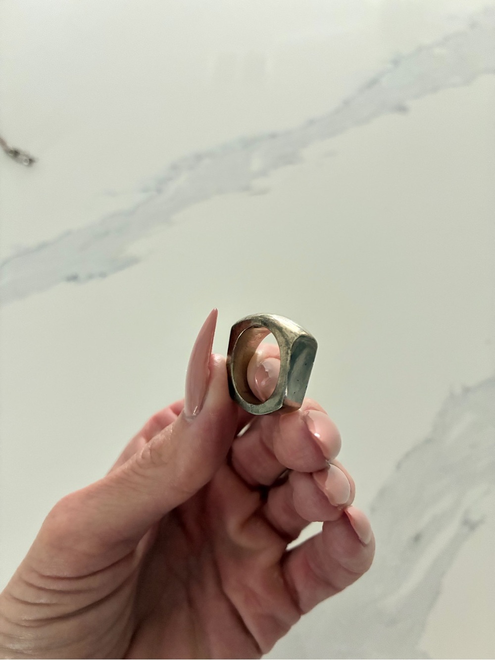 Women’s Square Silver-Tone Statement Ring - Modern Geometric Design